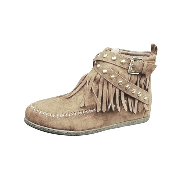 Details about   Female Low Heel Flats Tassels Fringe Zip Up Moccasins Ankle Boots Casual 34-43